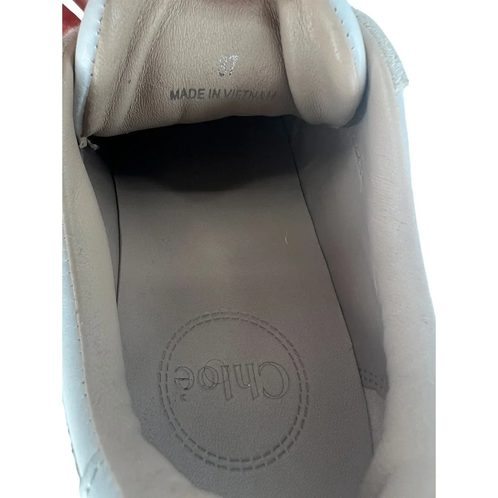 Chloé Lauren Leather Suede‎ Platform Sneakers White Beige 37